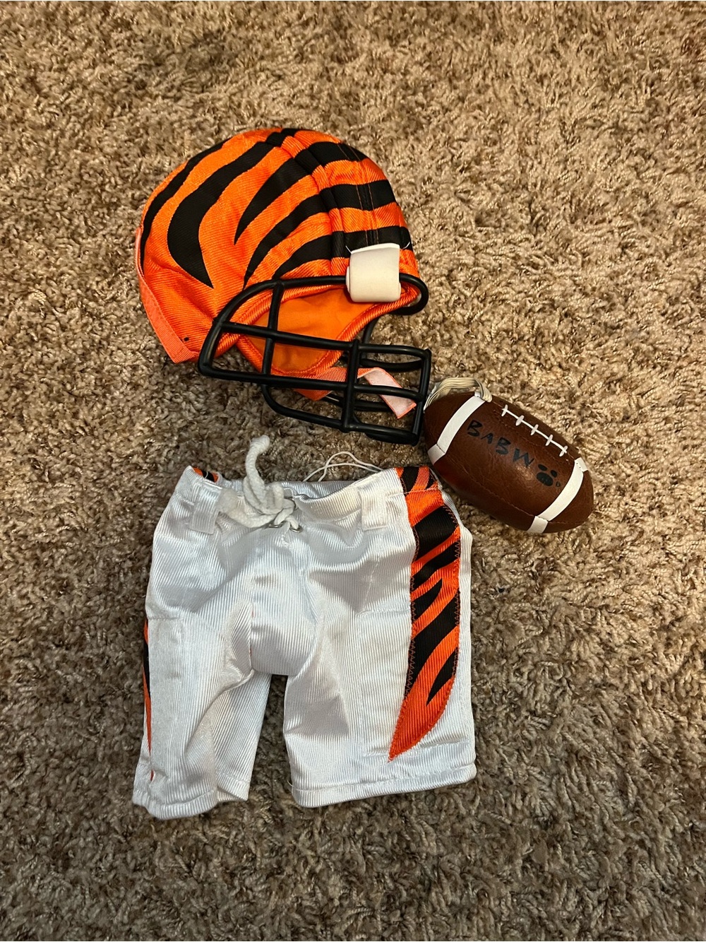 Build-A-Bear Orange and Black Football Helmet, Pants & Mini Football Set